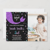 Invitation Voile de sirène rose noire Anniversaire avec photo (Devant)