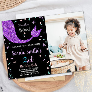 Invitation Voile de sirène rose noire Anniversaire avec photo