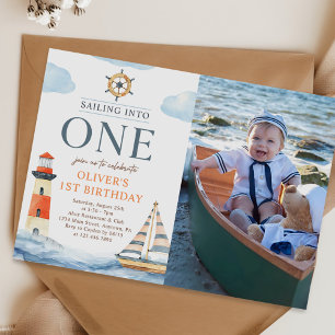 Invitation Voile en un bleu marine 1er anniversaire photo