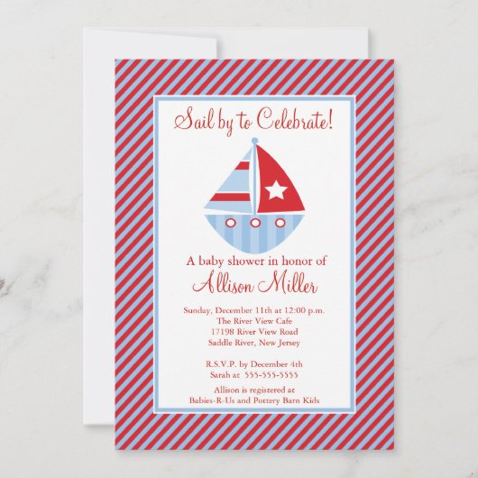 Invitation Voile En Voilier Baby shower Boy Boy (Devant)