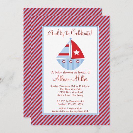 Invitation Voile En Voilier Baby shower Boy Boy (Devant / Derrière)