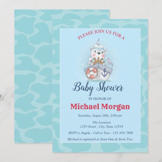 Invitation Voile, Mer, Ahoy C'est un Baby shower de GARÇON (Devant / Derrière)