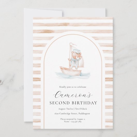 Invitation Voile Ours Tan Stripe Anniversaire Arche (Devant)