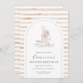 Invitation Voile Ours Tan Stripe Anniversaire Arche (Devant / Derrière)