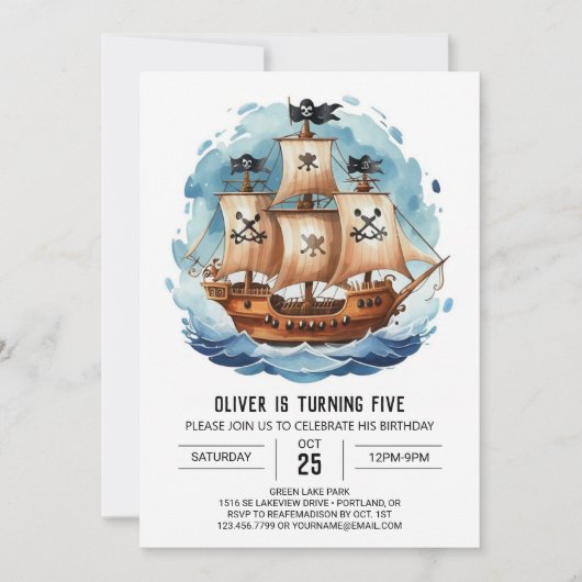 Invitation Voiles Custom Joyeux Pirate Anniversaire (Devant)