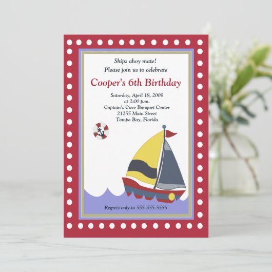 Invitation Voilier Bateau Nautique 5x7 Anniversaire (Debout devant)