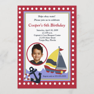 Invitation Voilier Bateau PHOTO Nautique 5x7 Anniversaire