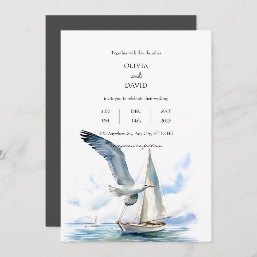 Invitation Voilier Croisière Avec Mariage Océan Seagull (Devant / Derrière)