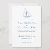 Invitation Voilier et Vagues Elégant Mariage bleu marine (Devant)