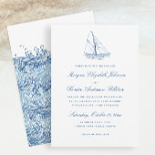Invitation Voilier et Vagues Elégant Mariage bleu marine
