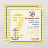Invitation Voilier jaune nautique, 2e anniversaire blanc (Devant / Derrière)