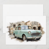 Invitation Voiture Ancienne dans un Cadre Rustique (Devant / Derrière)