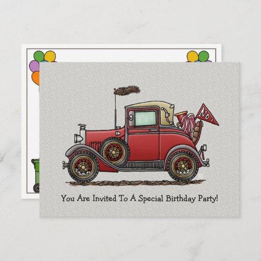 Invitation Voiture ancienne mignonne (Devant / Derrière)