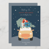 Invitation Voiture avec sapin de Noël Joyeux vacances (Devant / Derrière)