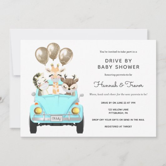 Invitation Voiture Baby shower Parade Blue (Devant)