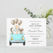 Invitation Voiture Baby shower Parade Blue (Debout devant)