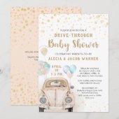 Invitation Voiture Baby shower Pink Gold Peach (Devant / Derrière)