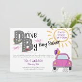 Invitation Voiture Baby shower rose et ballons (Debout devant)
