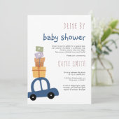 Invitation Voiture bleue mignonne avec cadeaux Drive par Baby (Debout devant)