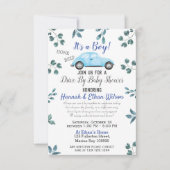 Invitation Voiture Bleue & Parade Verdure Par Baby shower (Devant)
