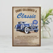 Invitation Voiture Bleue Vintage Classique Cinquante Annivers (Debout devant)