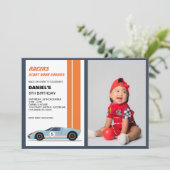 Invitation Voiture Blue moderne Boy Photo Anniversaire (Debout devant)