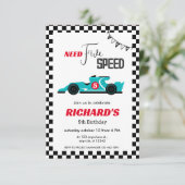 Invitation Voiture Blue Race Anniversaire | Besoin de cinq vi (Debout devant)