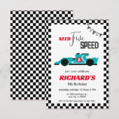 Invitation Voiture Blue Race Anniversaire | Besoin de cinq vi (Devant / Derrière)