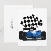 Invitation Voiture Blue Race avec drapeau À damiers (Devant / Derrière)