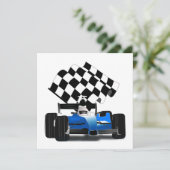 Invitation Voiture Blue Race avec drapeau À damiers (Debout devant)