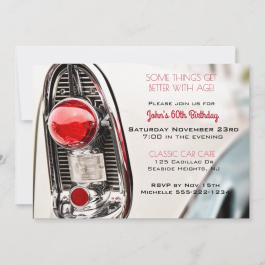 Invitation Voiture Classique Mid Century Tail Light (Devant)
