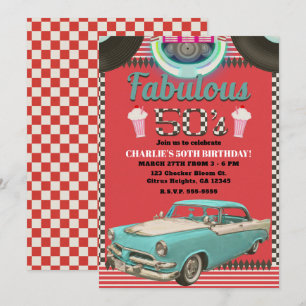 Invitation Voiture Classique Rétro Années 50 Fête 50's
