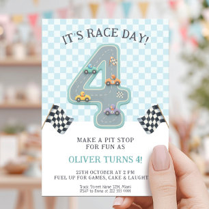 Invitation Voiture d'anniversaire de jour de course pastel