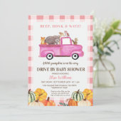 Invitation Voiture De Camion Rose Woodland Par Baby shower (Debout devant)