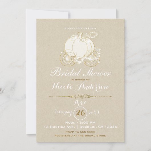 Invitation Voiture de Cendrillon Kraft Moderne Mariage Or (Devant)
