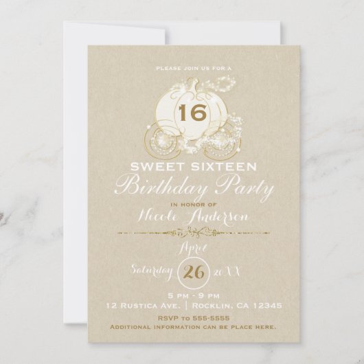 Invitation Voiture de Cendrillon Kraft Sweet 16 Anniversaire  (Devant)