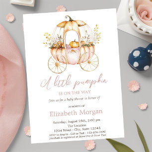 Invitation Voiture de citrouille aquarelle fleurs Baby Shower