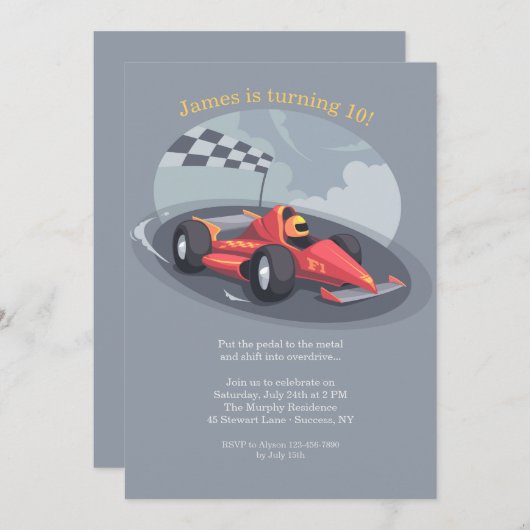 Invitation voiture de course (Devant / Derrière)