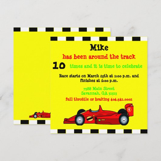 Invitation Voiture de course (Devant / Derrière)