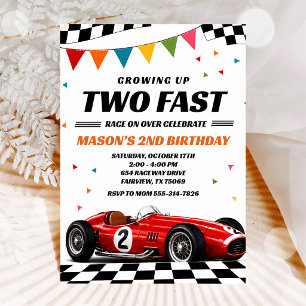 Invitation Voiture de course 2e anniversaire grandit vite