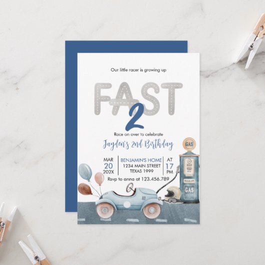 Invitation Voiture de course 2e course Deux Anniversaire Rapi (Devant/Arrière en situation)