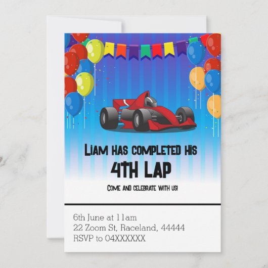 Invitation Voiture de course Anniversaire (Devant)