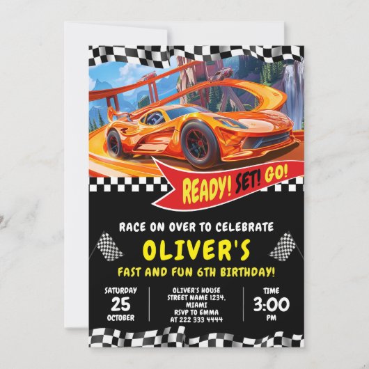 Invitation Voiture de course Anniversaire Bash (Devant)