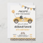 Invitation Voiture de course Anniversaire Jaune Vintage cours (Devant)