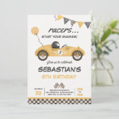 Invitation Voiture de course Anniversaire Jaune Vintage cours (Debout devant)