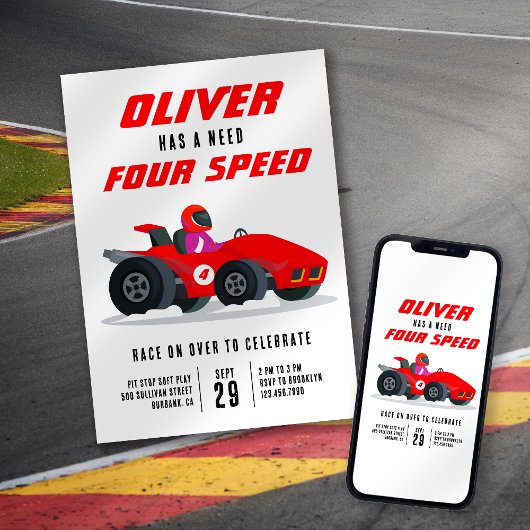 Invitation Voiture de course Besoin de vitesse 4e fête d'anni