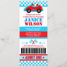 Voiture de course Billet Pass Baby shower Fête Inv