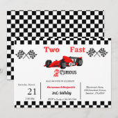 Invitation Voiture de course bithday jumeaux garçons grandiss (Devant / Derrière)