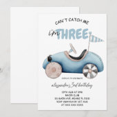 Invitation Voiture de course bleue 3e anniversaire (Devant / Derrière)