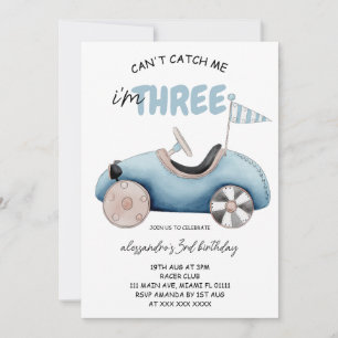Invitation Voiture de course bleue 3e anniversaire